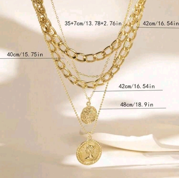 New‎ Layered Gold Coin Necklace Elegant & Versatile Statement Jewelry for women - Picture 3 of 3